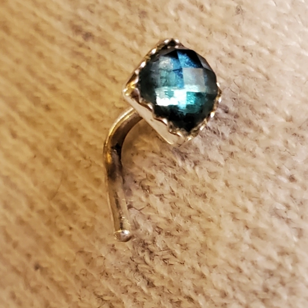 Sterling Silver Crystal L Shaped Nose Ring